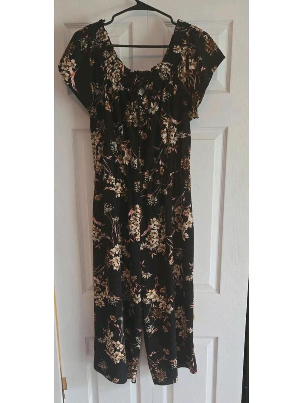 Vtg Wrapper Romper Xl Floral Black Boho